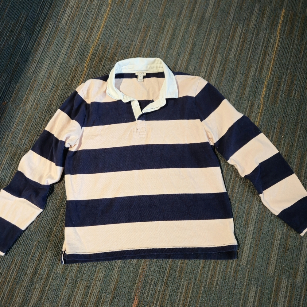 J Crew Long Sleeve Polo Womans XL Pink Blue Shirt